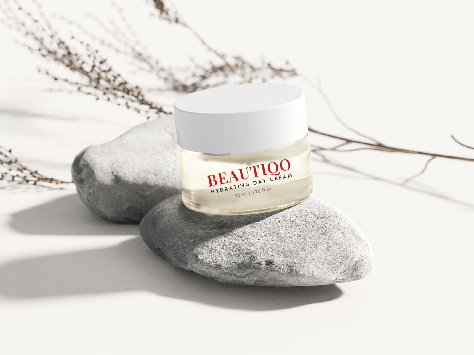 Beautiqo Hydrating Day Cream on stones